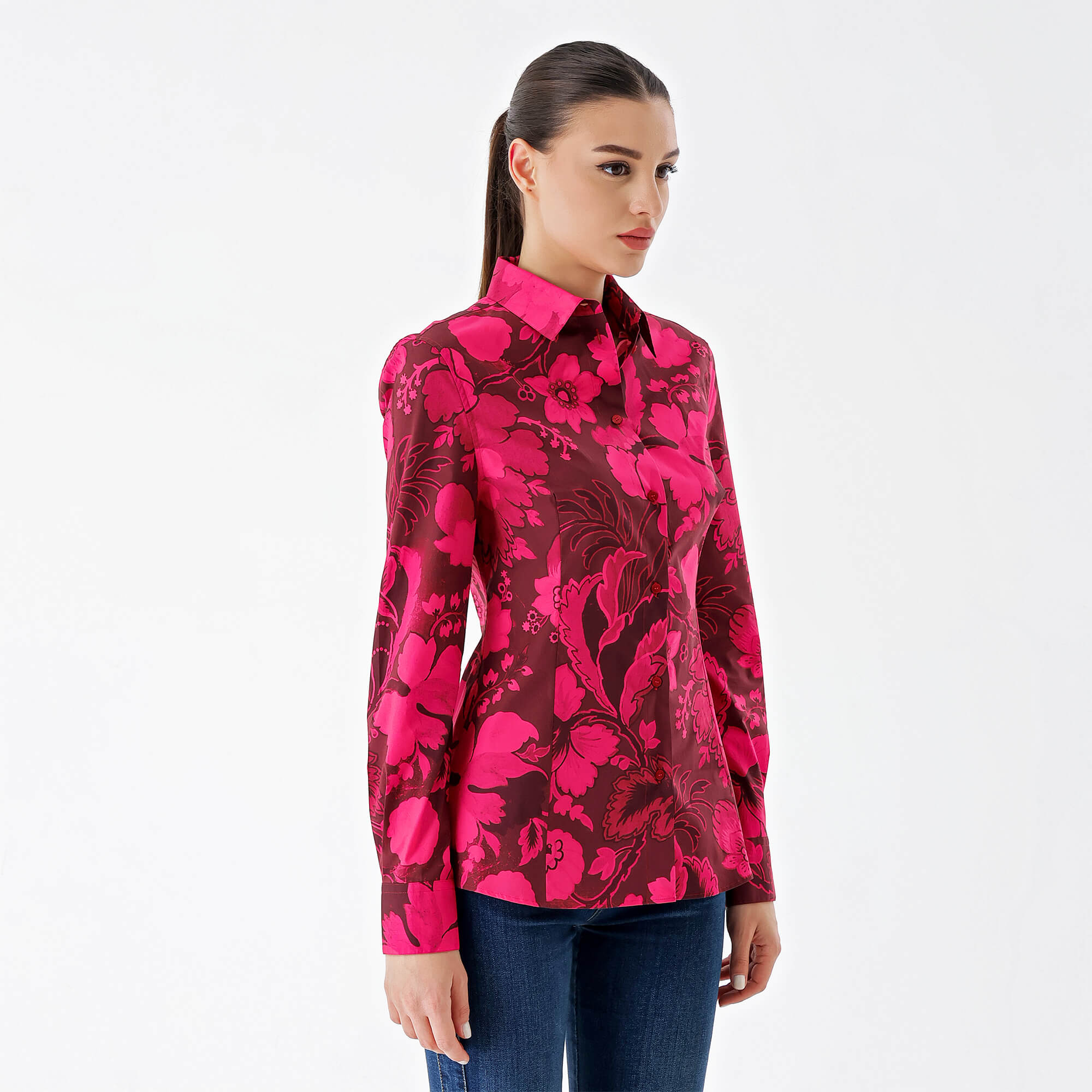 Etro-Red Cotton Floral Printed Shirt